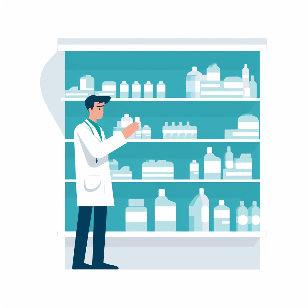 Picture of Pharmacist examining a label on a pill container