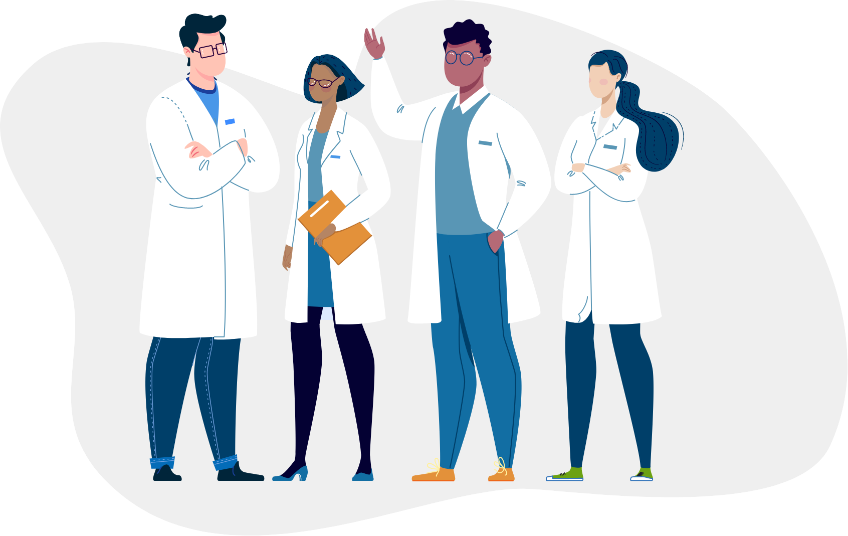 pharmacists and pharmacy techs excited to take continuing education pose in lab coats.