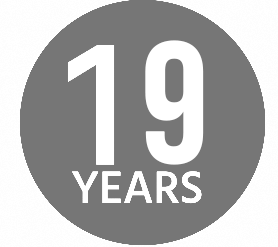 A badge showing we've been serving ce's for 19 years.