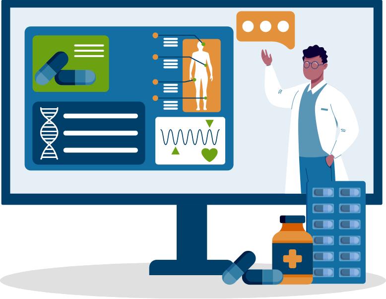 A pharmacist shows a webinar to pharmacists and pharmacy techs.